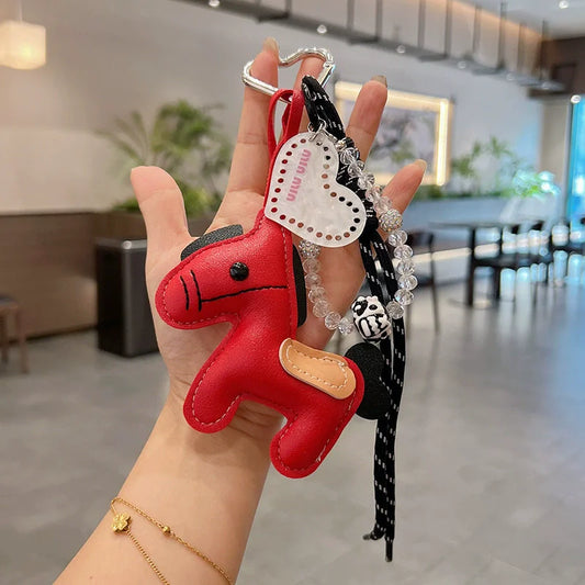 Leather Pony Keychain Backpack Charm Personalized Car Bag Pendant Miu Purse Femme Handbag Strap Decoration Gift