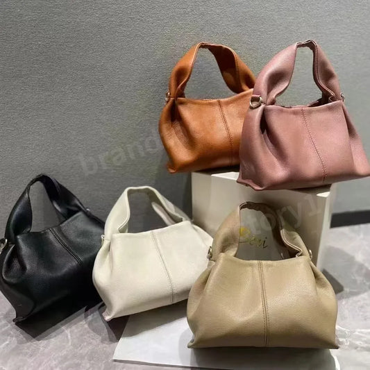 Women's Genuine Leather Half Moon Bucket Bag | Smooth Shell Shoulder Crossbody Underarm Tote