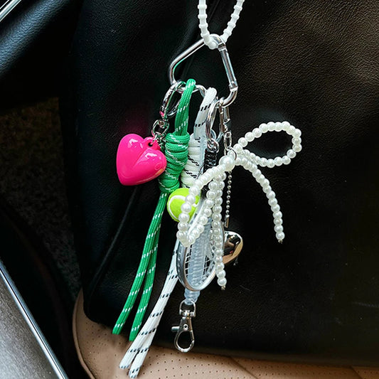 Korean Style String Bowknot Woven Rope Keychain Pendant Fashion Sweet Bag Hanging Decoration Imitate Pearl Keychain Ornament