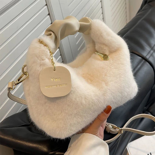 Cute Plush Fluffy Crossbody Bag for Women | Soft Solid Color Handbag