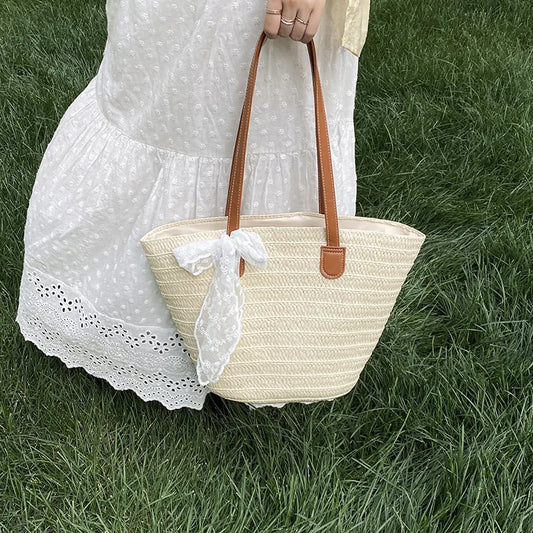 Advanced Sense Large Capacity Straw Weaving Tote Bag 2026 Fashion New Versatile Concise Seaside Vacation Women's Shoulder Bags