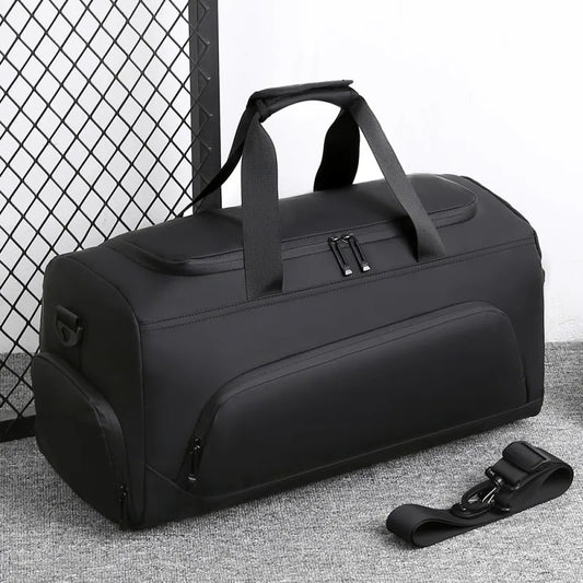 Large Capacity PU Leather Gym & Travel Duffel Bag with Shoe Compartment | Multi-Pocket Sports Bag