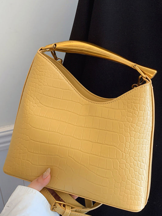 Women's Crocodile Pattern Bucket Bag – Textured PU Leather Shoulder Handbag