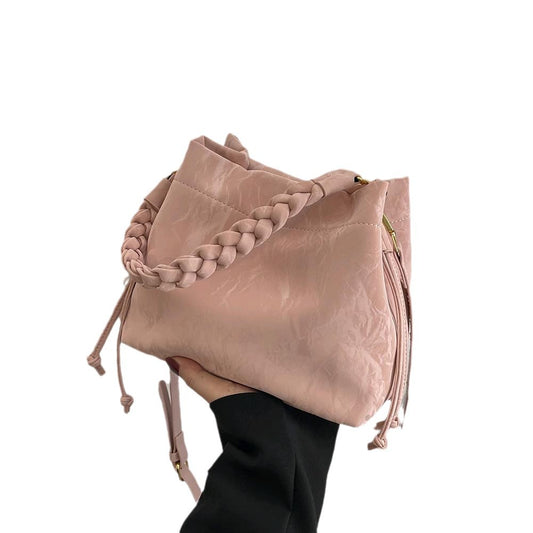 Women's Velvet Drawstring Bucket Bag – Soft Shoulder & Crossbody Handbag
